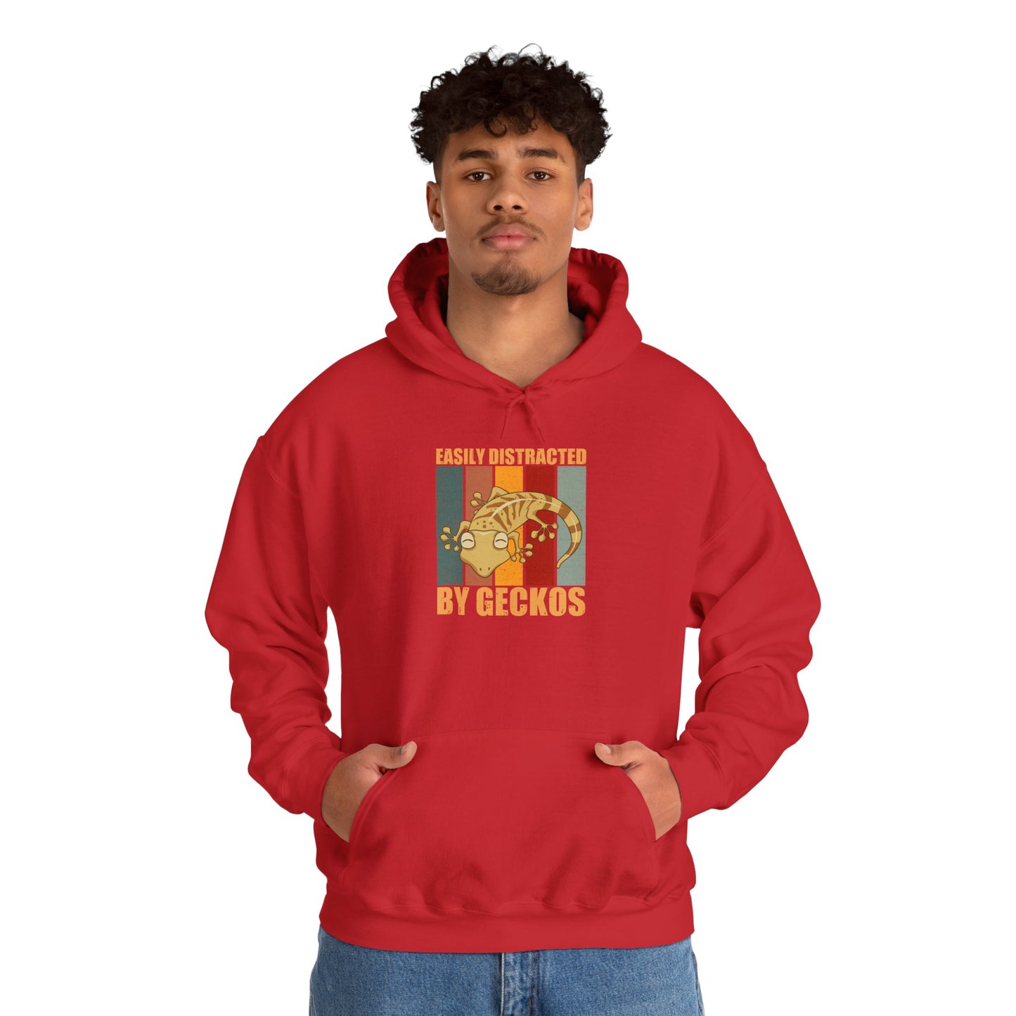 "Easily Distracted by Geckos" Unisex Hooded Sweatshirt with Bold Print - Great for Reptile Lovers