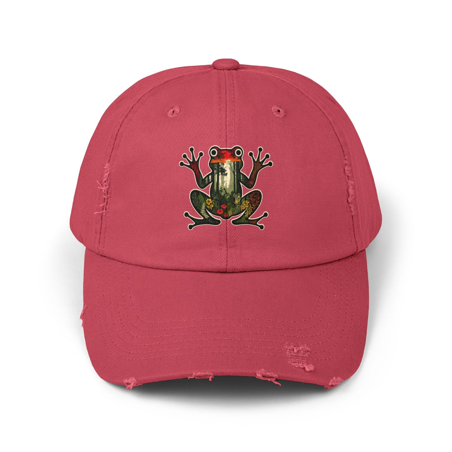 Forest Frog Unisex Distressed Cap - Casual Streetwear Hat for Everyday Use - Great for Reptile Lovers