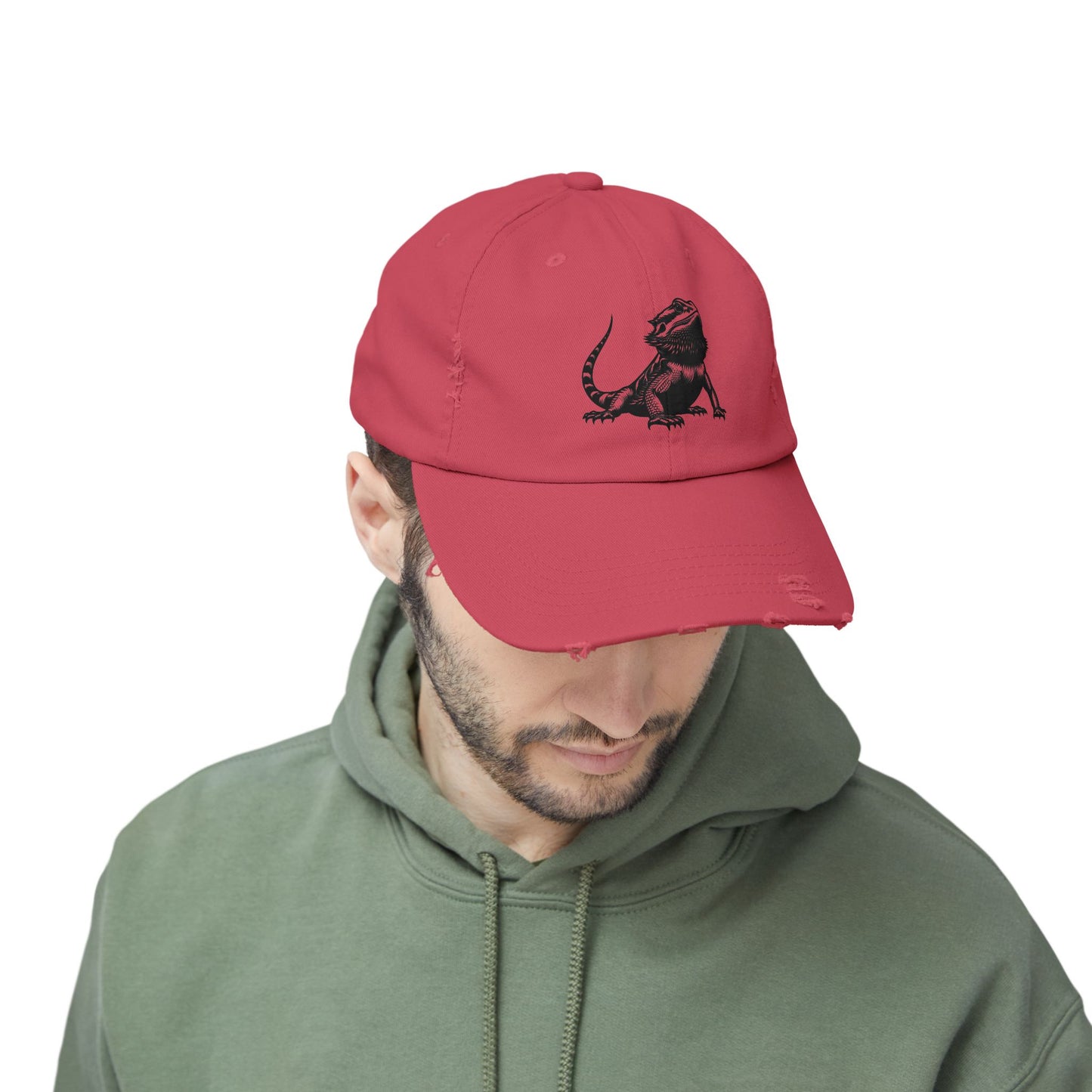 Black Bearded Dragon Unisex Distressed Cap - Casual Streetwear Hat for Everyday Use - Great for Reptile Lovers