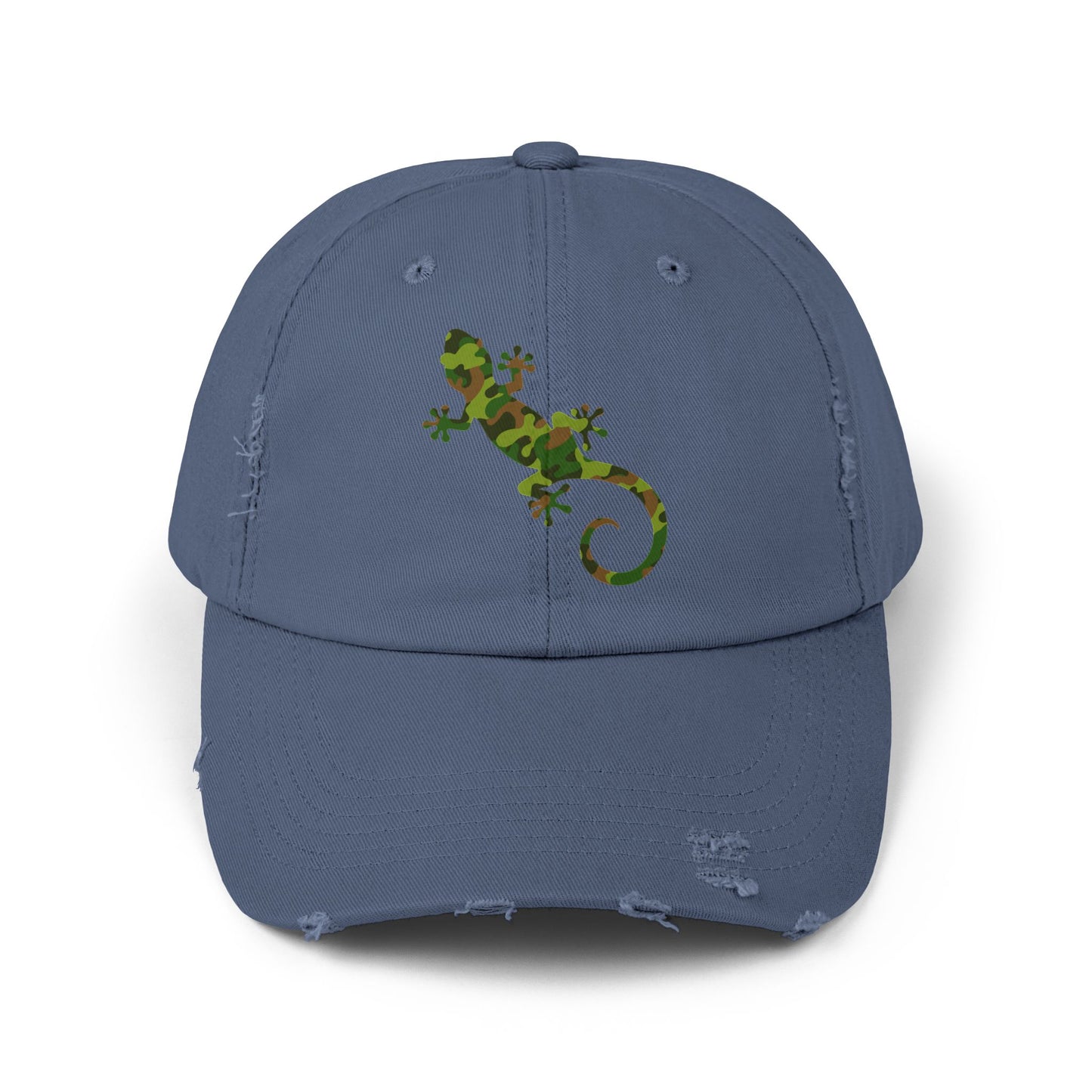 Camo Gecko Unisex Distressed Cap - Casual Streetwear Hat for Everyday Use - Great for Reptile Lovers