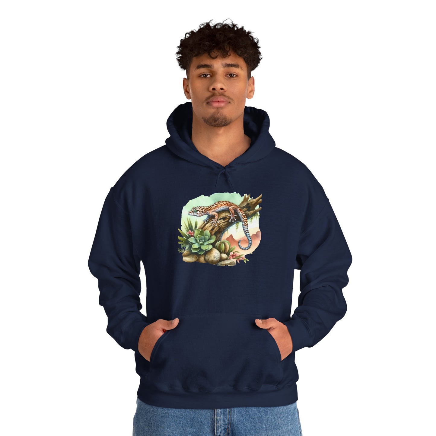 Gecko in a Tree Unisex Hooded Sweatshirt with Bold Print - Great for Reptile Lovers