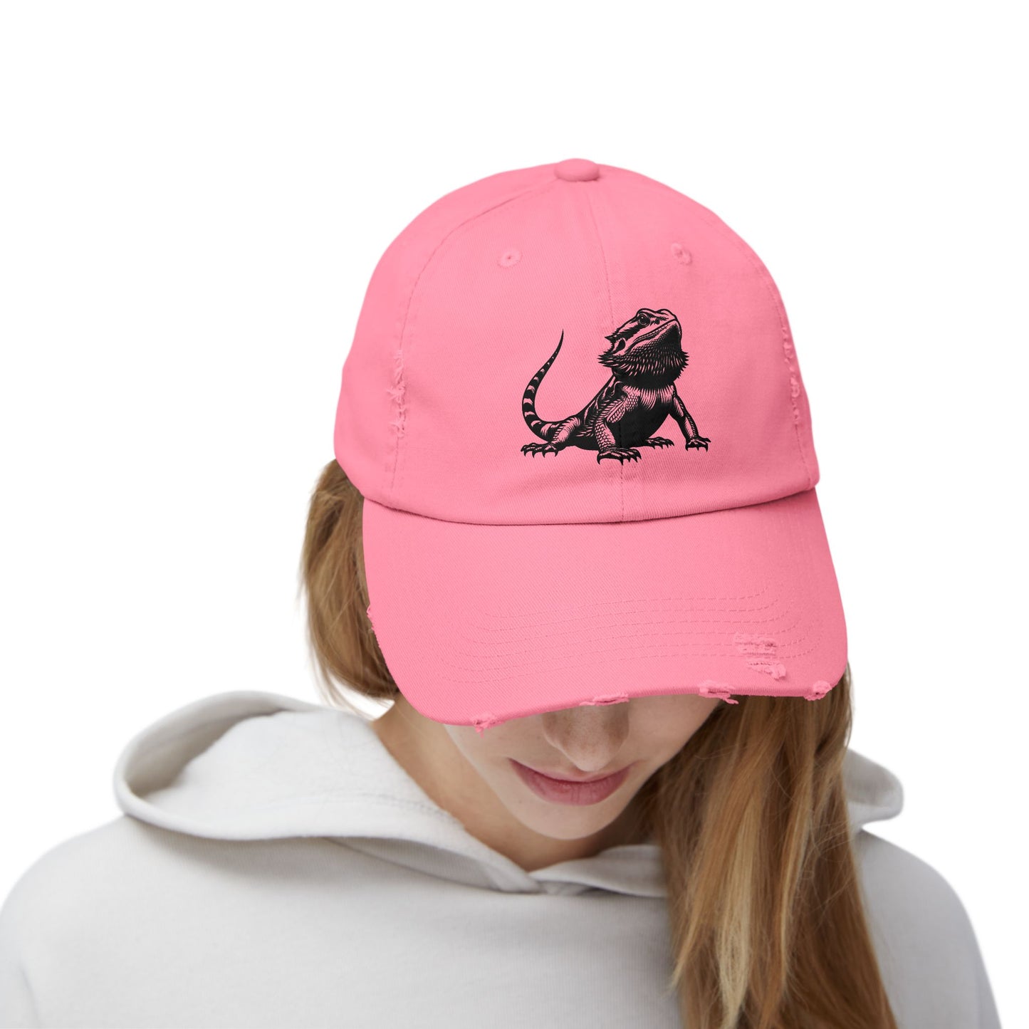 Black Bearded Dragon Unisex Distressed Cap - Casual Streetwear Hat for Everyday Use - Great for Reptile Lovers