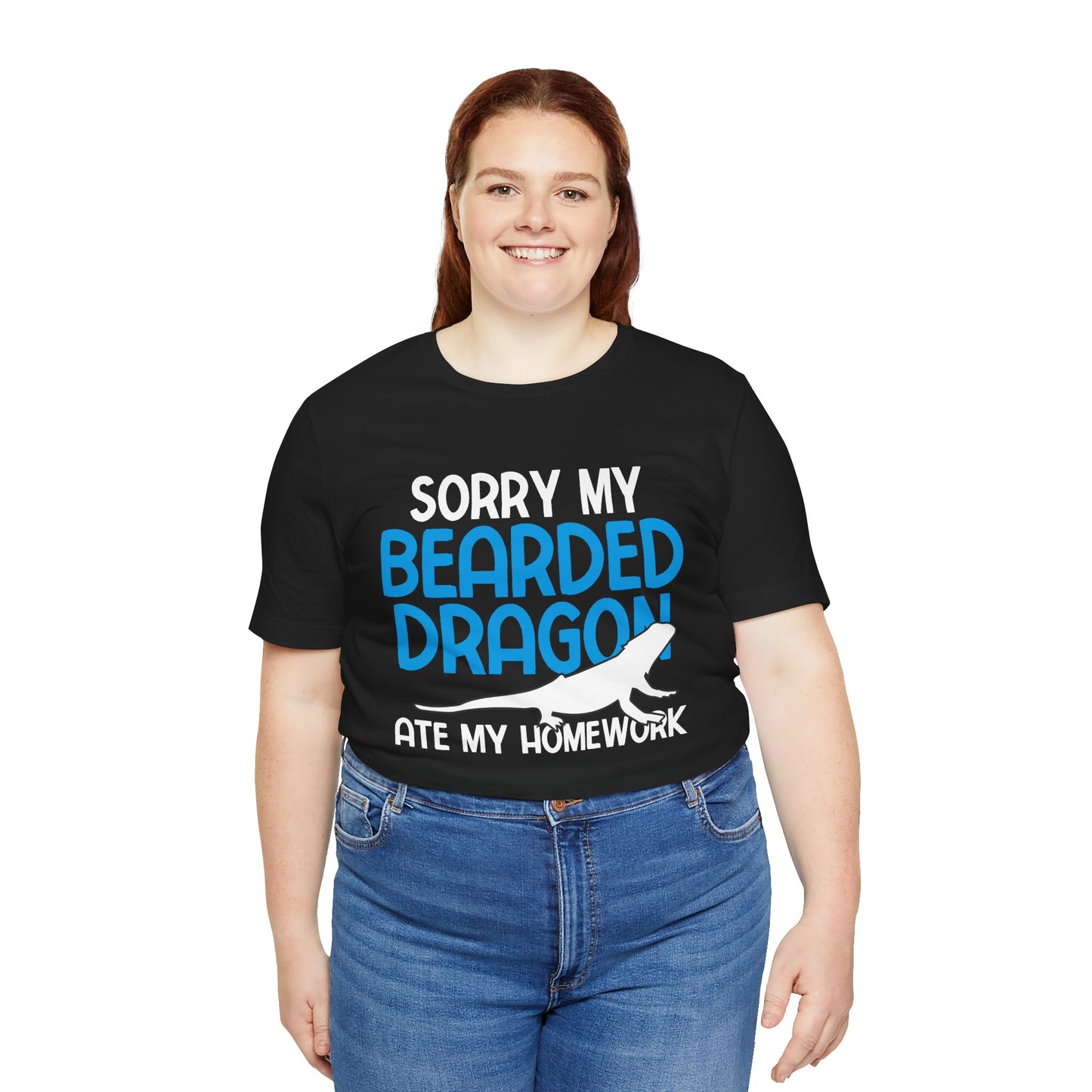 "Bearded Dragon Ate My Homework" Unisex Jersey Tee - Casual Everyday Wear - Great for Reptile Lovers