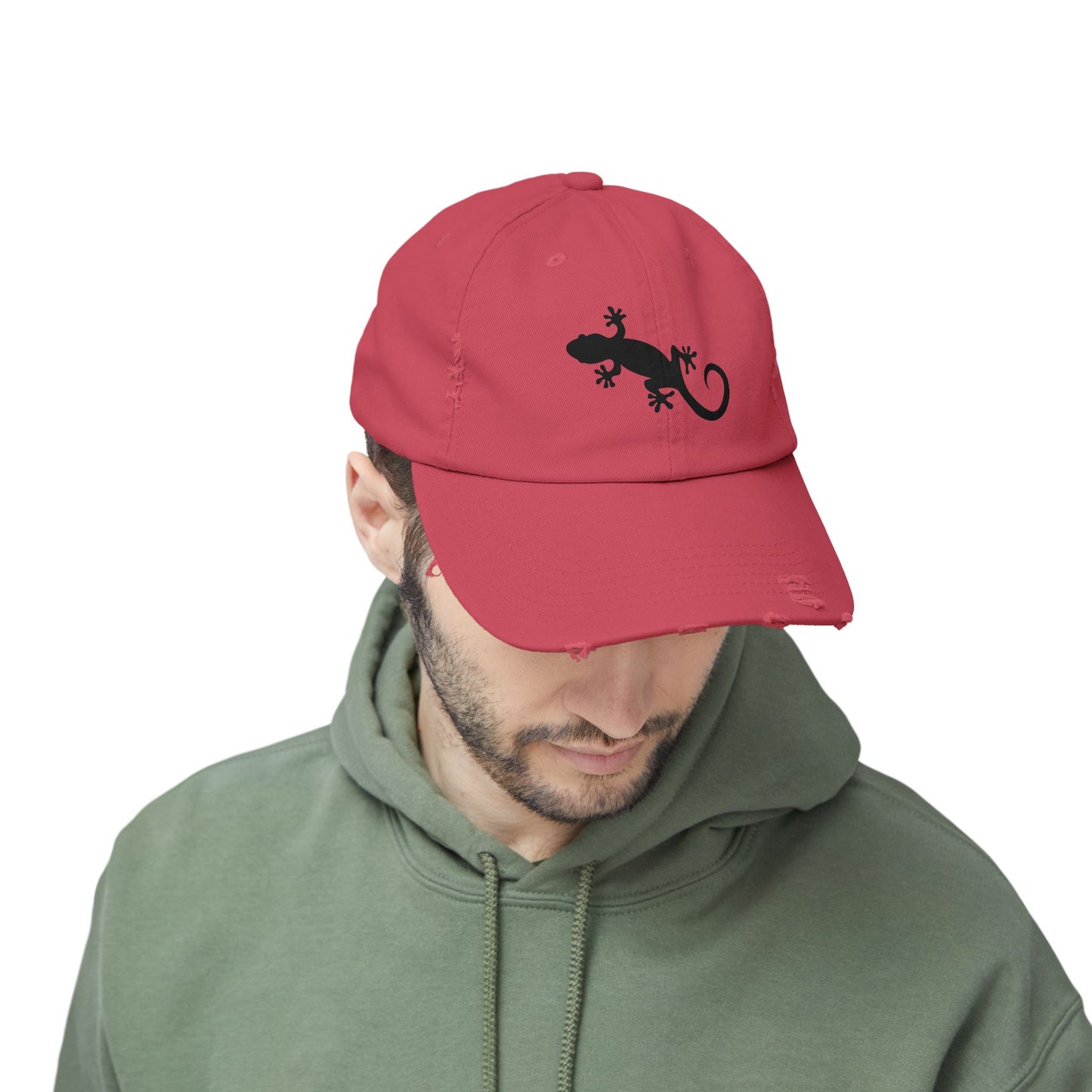 Gecko Silhouette Unisex Distressed Cap - Casual Streetwear Hat for Everyday Use - Great for Reptile Lovers
