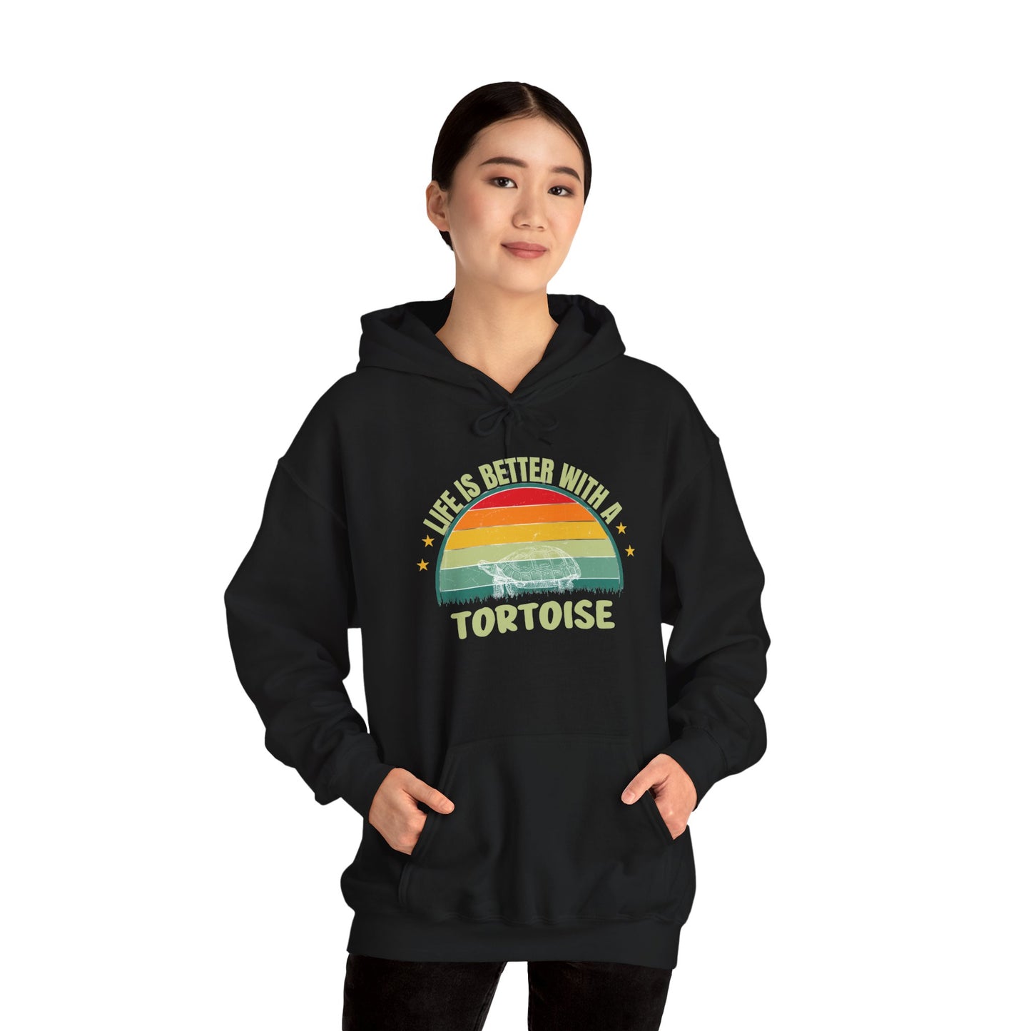 "Life is Better with a Tortoise" Unisex Hooded Sweatshirt with Bold Print - Great for Reptile Lovers