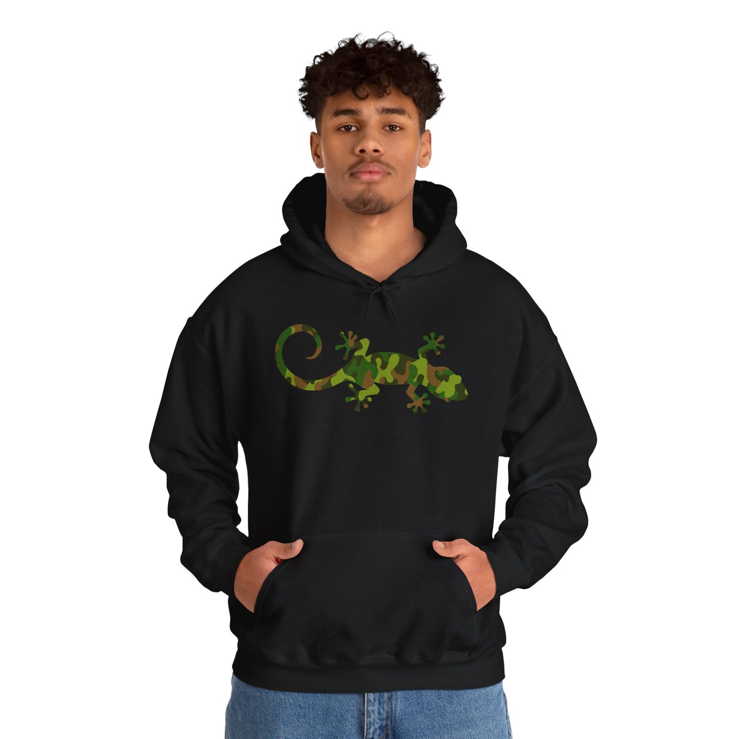 Camo Gecko Unisex Hooded Sweatshirt with Bold Print - Great for Reptile Lovers