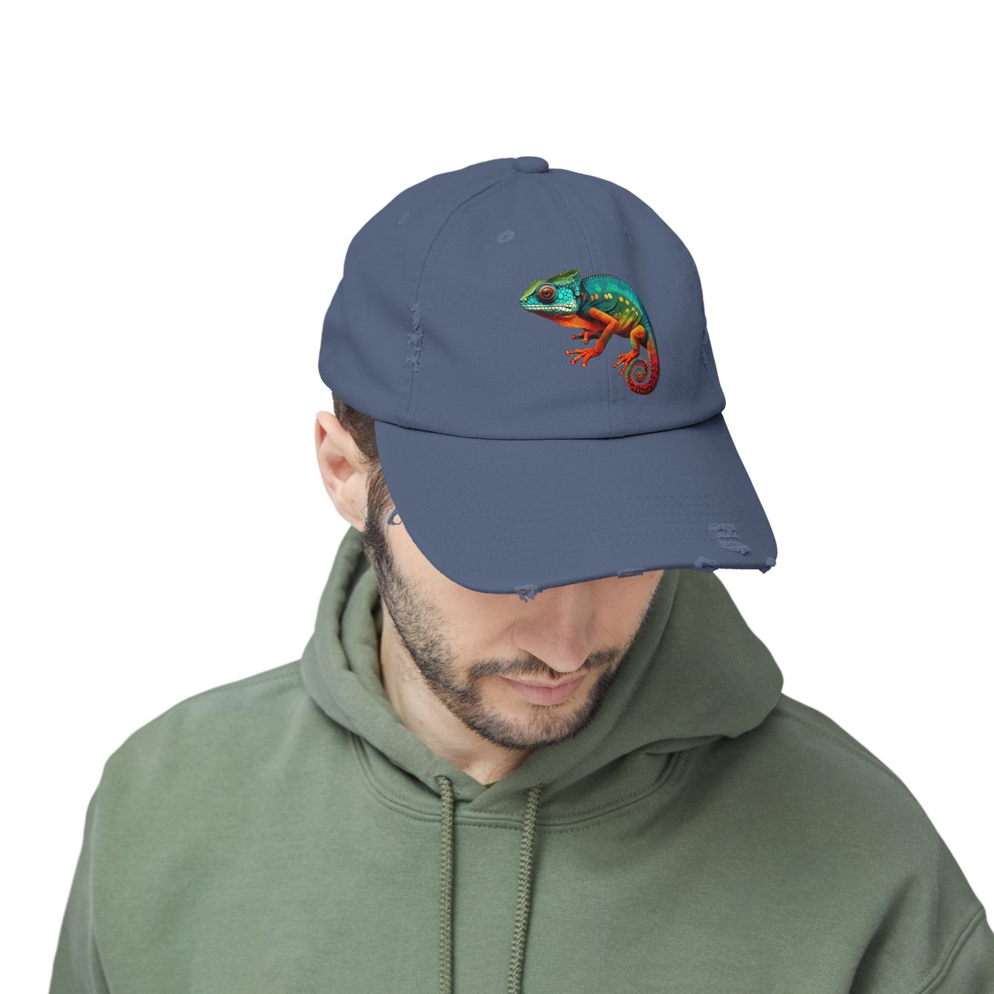 Chameleon Unisex Distressed Cap - Casual Streetwear Hat for Everyday Use - Great for Reptile Lovers