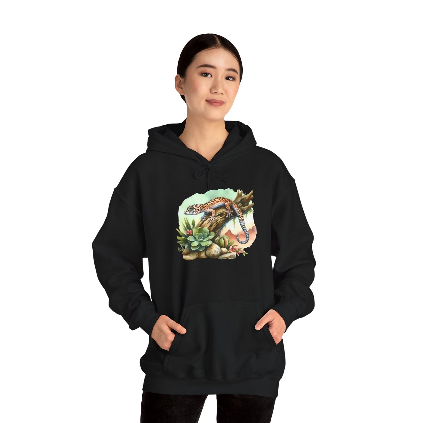 Gecko in a Tree Unisex Hooded Sweatshirt with Bold Print - Great for Reptile Lovers