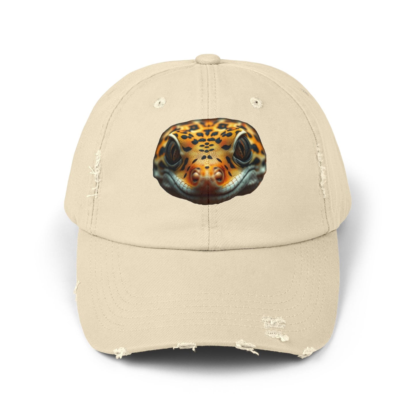 Leopard Gecko Unisex Distressed Cap - Casual Streetwear Hat for Everyday Use - Great for Reptile Lovers