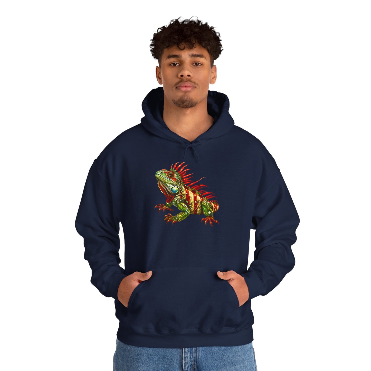Flag Iguana Cozy Unisex Hooded Sweatshirt with Bold Print - Great for Reptile Lovers