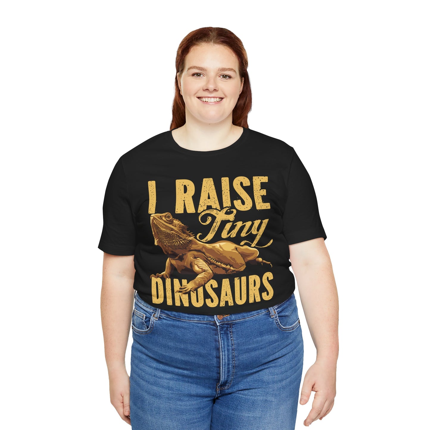 "I Raise Tiny Dinosaurs" Bearded Dragon Print Unisex Jersey Tee - Casual Everyday Wear - Great for Reptile Lovers