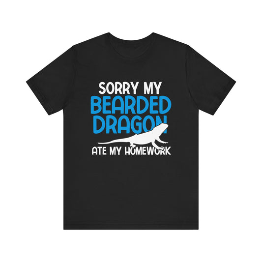 "Bearded Dragon Ate My Homework" Unisex Jersey Tee - Casual Everyday Wear - Great for Reptile Lovers