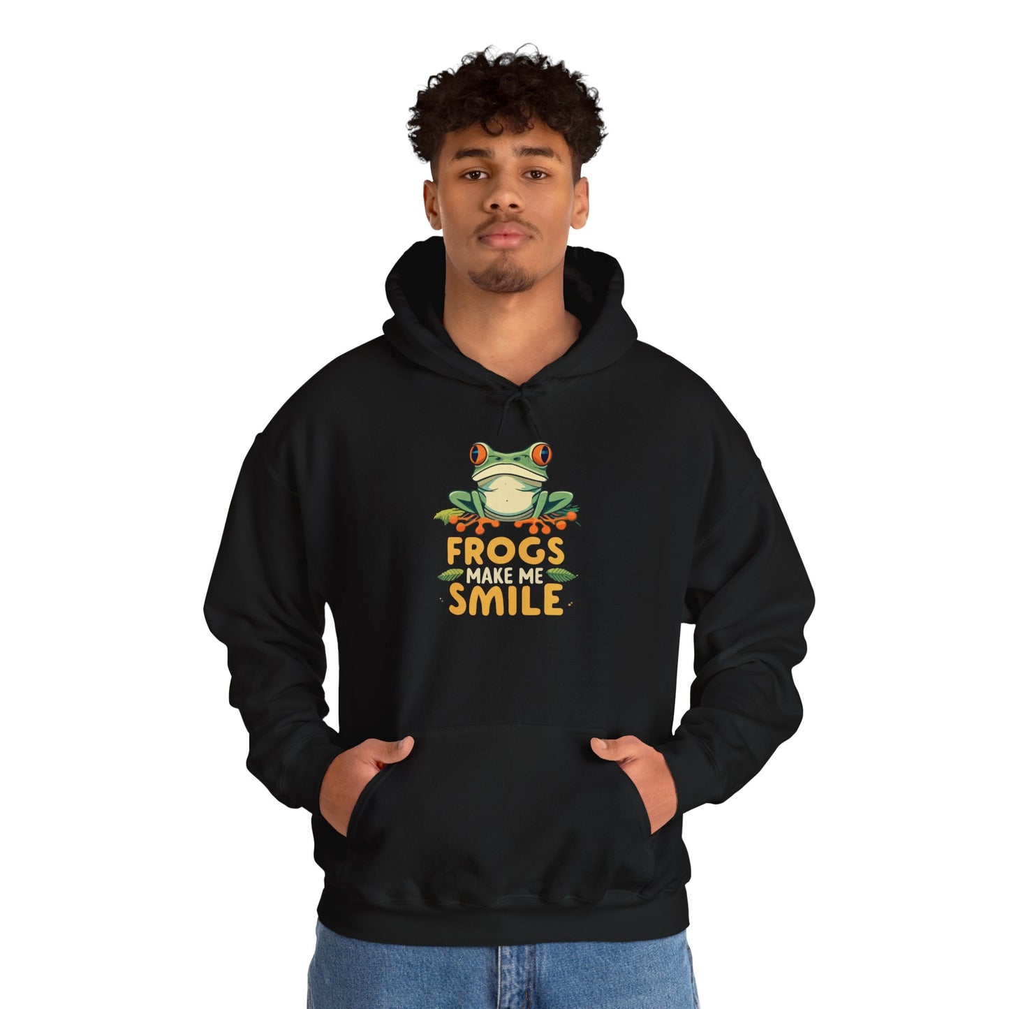 "Frogs Make Me Smile" Unisex Hooded Sweatshirt with Bold Print - Great for Reptile Lovers