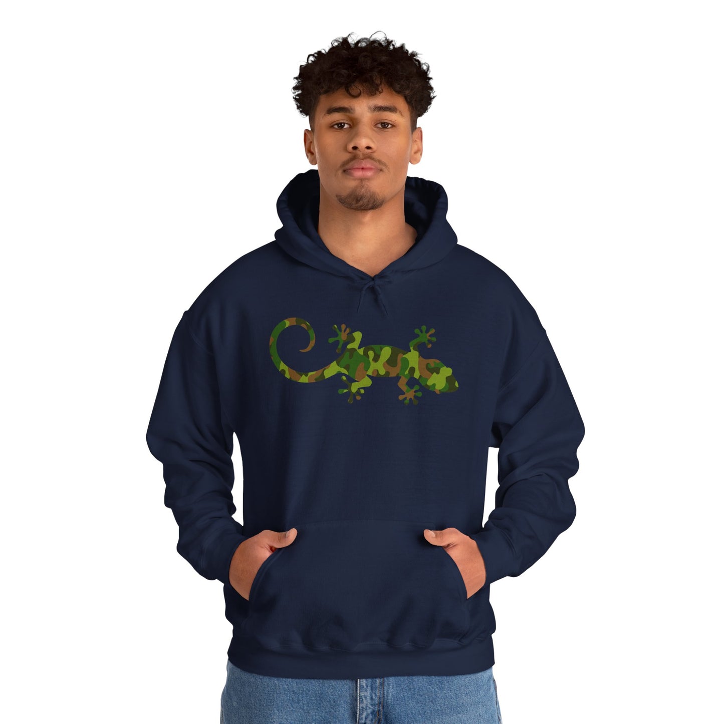 Camo Gecko Unisex Hooded Sweatshirt with Bold Print - Great for Reptile Lovers