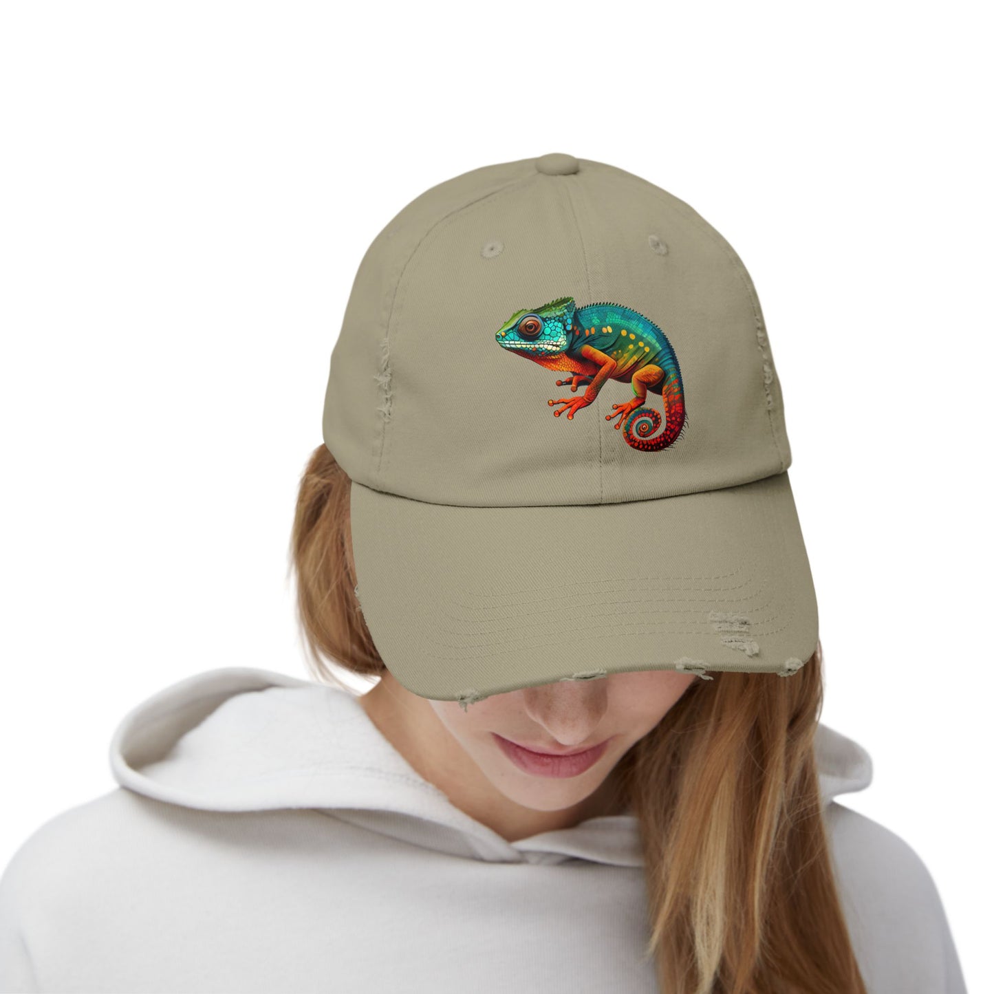 Chameleon Unisex Distressed Cap - Casual Streetwear Hat for Everyday Use - Great for Reptile Lovers