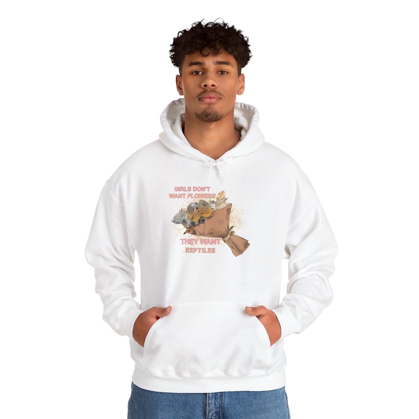 "Girls Don't Want Flowers" Unisex Hooded Sweatshirt with Bold Print - Great for Reptile Lovers