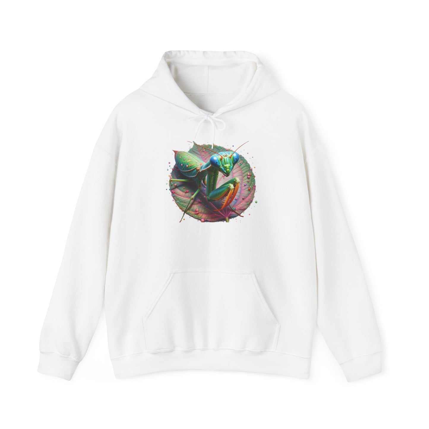 Mantis on a Leaf Unisex Hooded Sweatshirt with Bold Print - Great for Insect Lovers