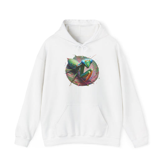 Mantis on a Leaf Unisex Hooded Sweatshirt with Bold Print - Great for Insect Lovers