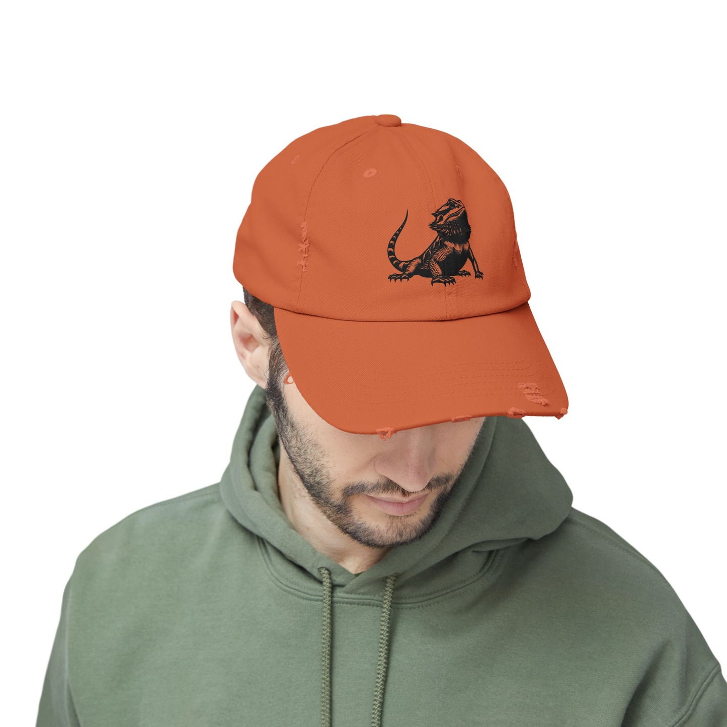 Black Bearded Dragon Unisex Distressed Cap - Casual Streetwear Hat for Everyday Use - Great for Reptile Lovers