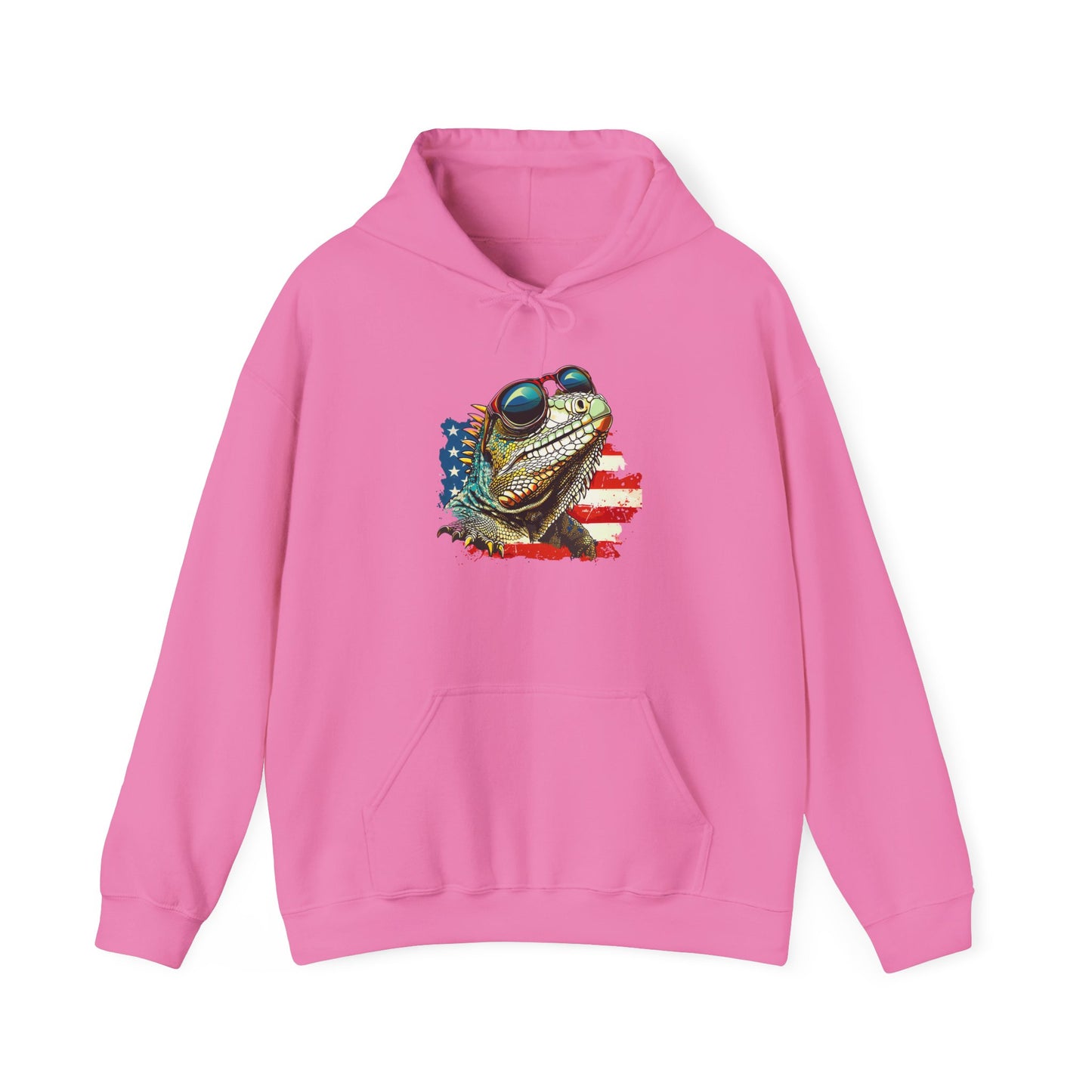 Flag Iguana Face Cozy Unisex Hooded Sweatshirt with Bold Print - Great for Reptile Lovers