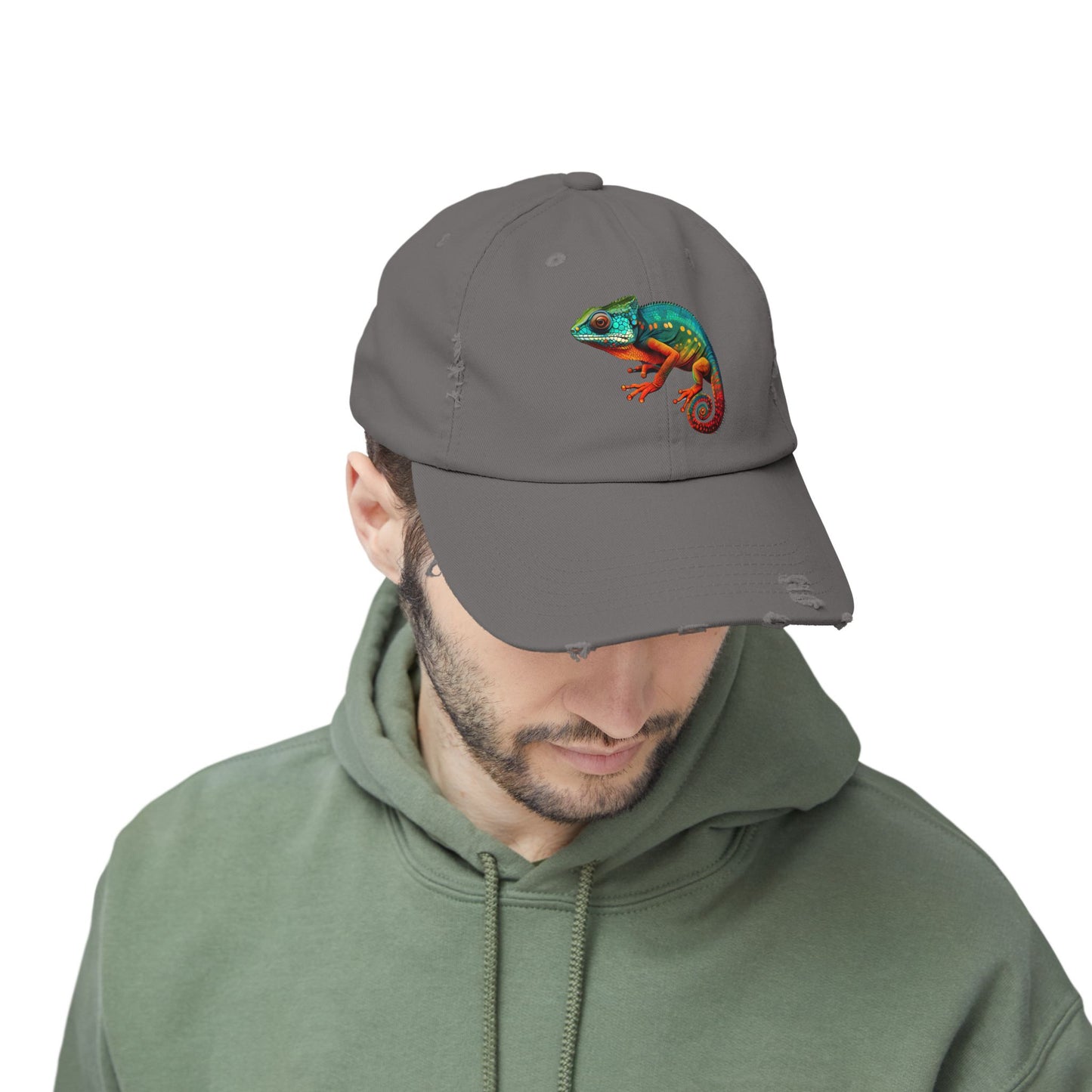 Chameleon Unisex Distressed Cap - Casual Streetwear Hat for Everyday Use - Great for Reptile Lovers