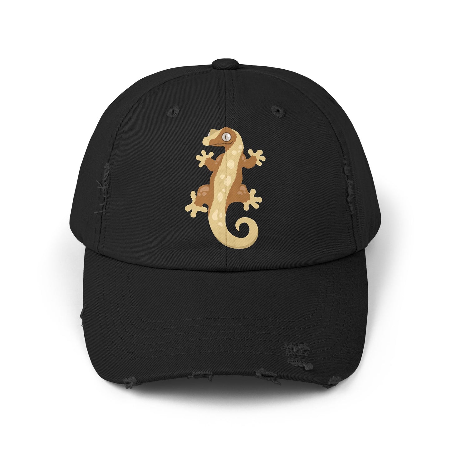 Crested Gecko Unisex Distressed Cap - Casual Streetwear Hat for Everyday Use - Great for Reptile Lovers