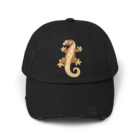 Crested Gecko Unisex Distressed Cap - Casual Streetwear Hat for Everyday Use - Great for Reptile Lovers