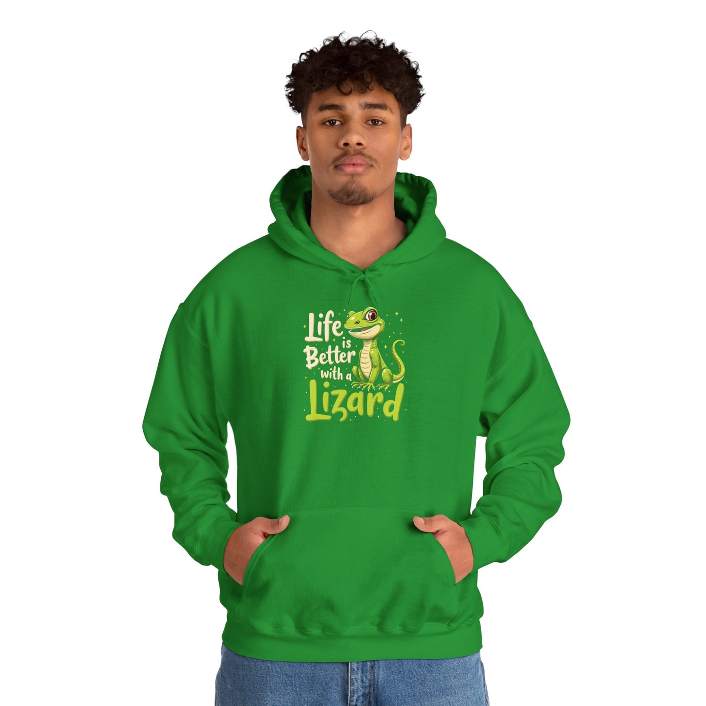 "Life is Better with a Lizard" Cozy Unisex Hooded Sweatshirt with Bold Print - Great for Reptile Lovers