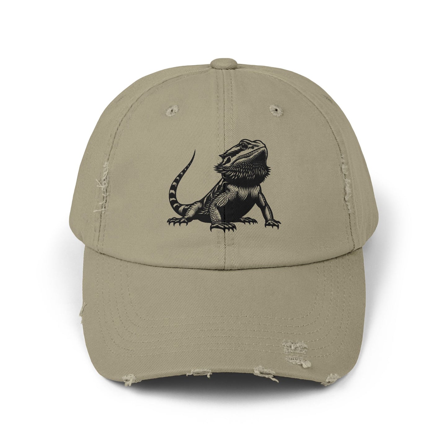 Black Bearded Dragon Unisex Distressed Cap - Casual Streetwear Hat for Everyday Use - Great for Reptile Lovers