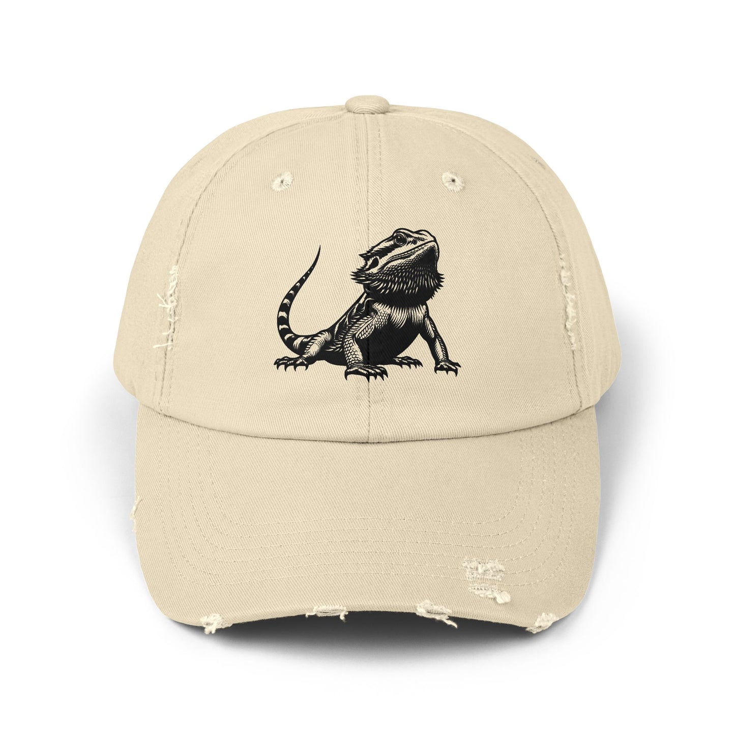 Black Bearded Dragon Unisex Distressed Cap - Casual Streetwear Hat for Everyday Use - Great for Reptile Lovers