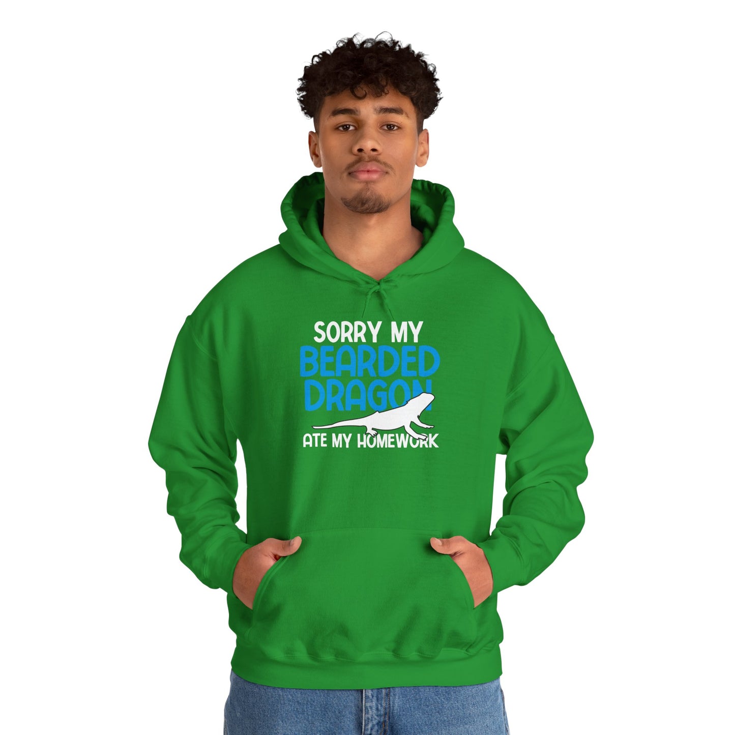 "Bearded Dragon Ate My Homework" Unisex Hooded Sweatshirt with Bold Print - Great for Reptile Lovers
