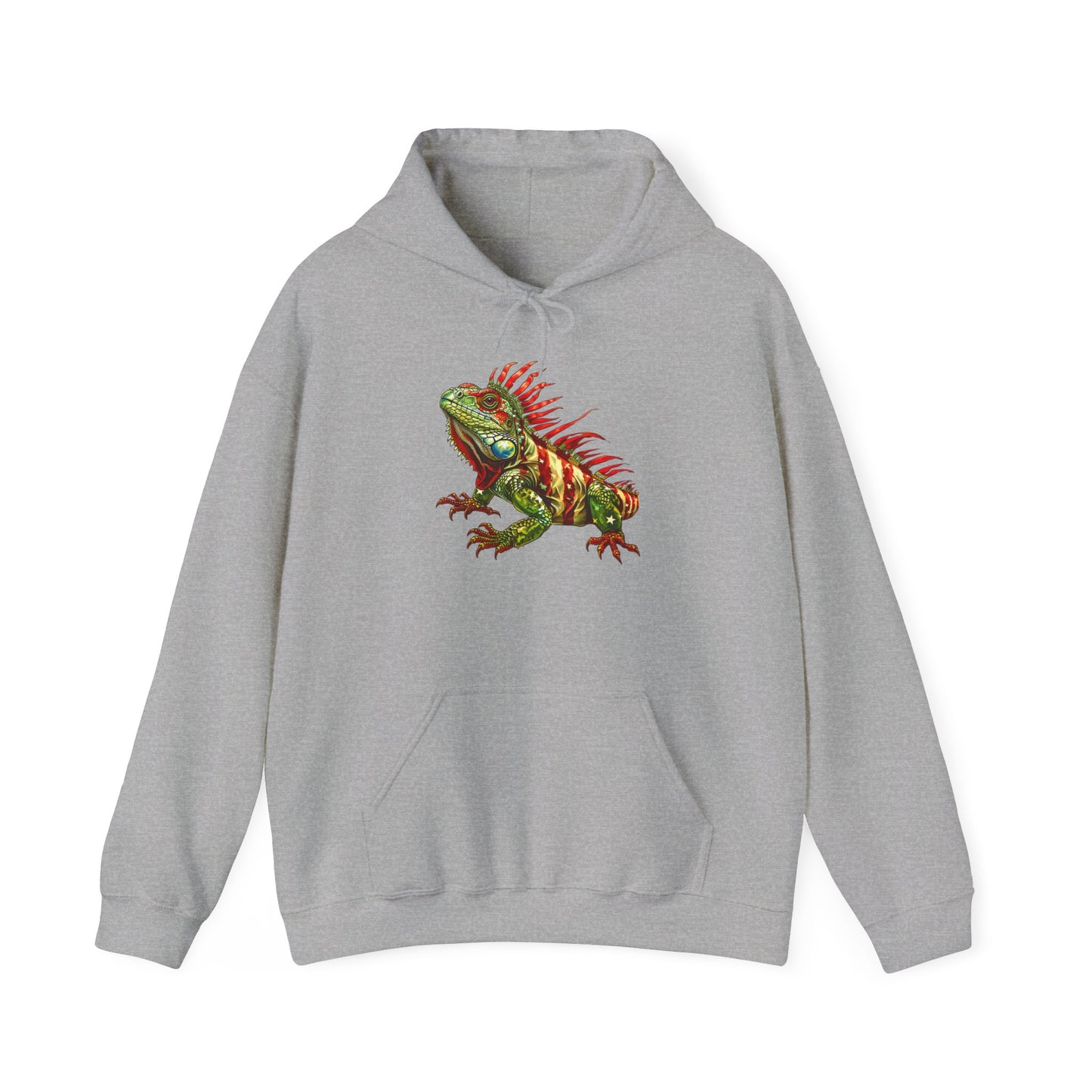 Flag Iguana Cozy Unisex Hooded Sweatshirt with Bold Print - Great for Reptile Lovers