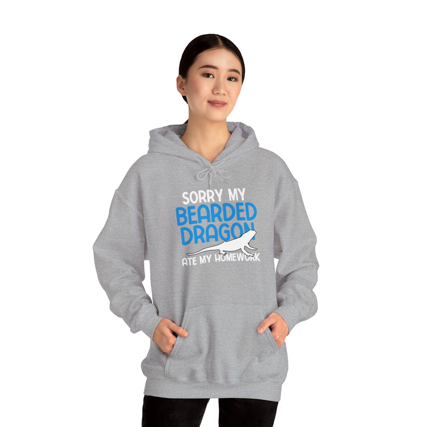 "Bearded Dragon Ate My Homework" Unisex Hooded Sweatshirt with Bold Print - Great for Reptile Lovers