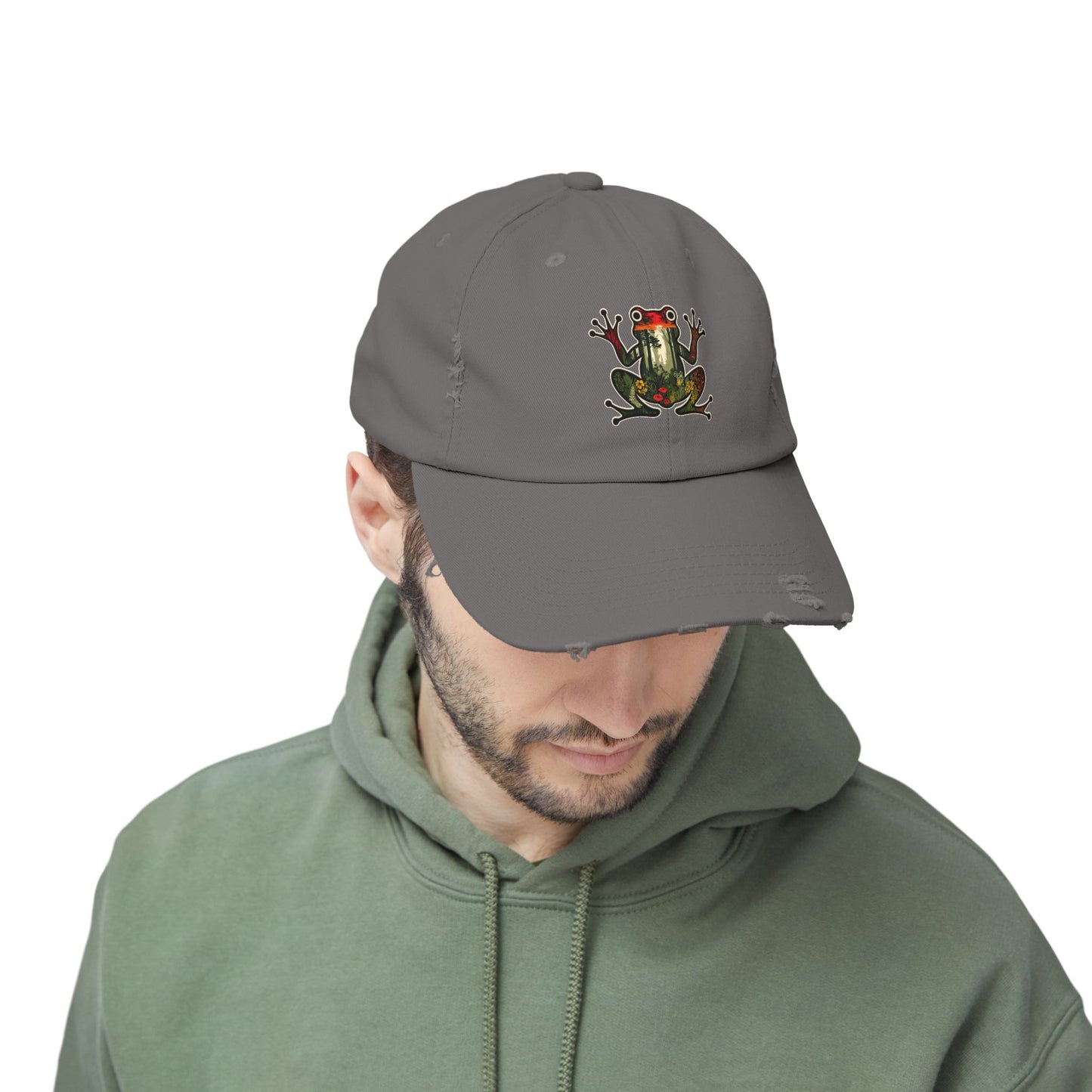 Forest Frog Unisex Distressed Cap - Casual Streetwear Hat for Everyday Use - Great for Reptile Lovers