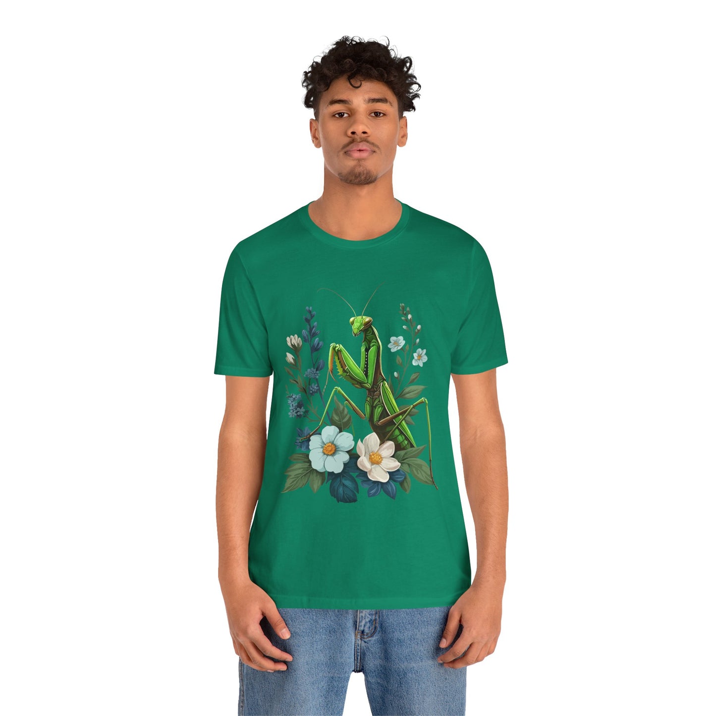 Mantis in the Flowers Unisex Jersey Tee - Casual Everyday Wear - Great for Insect Lovers