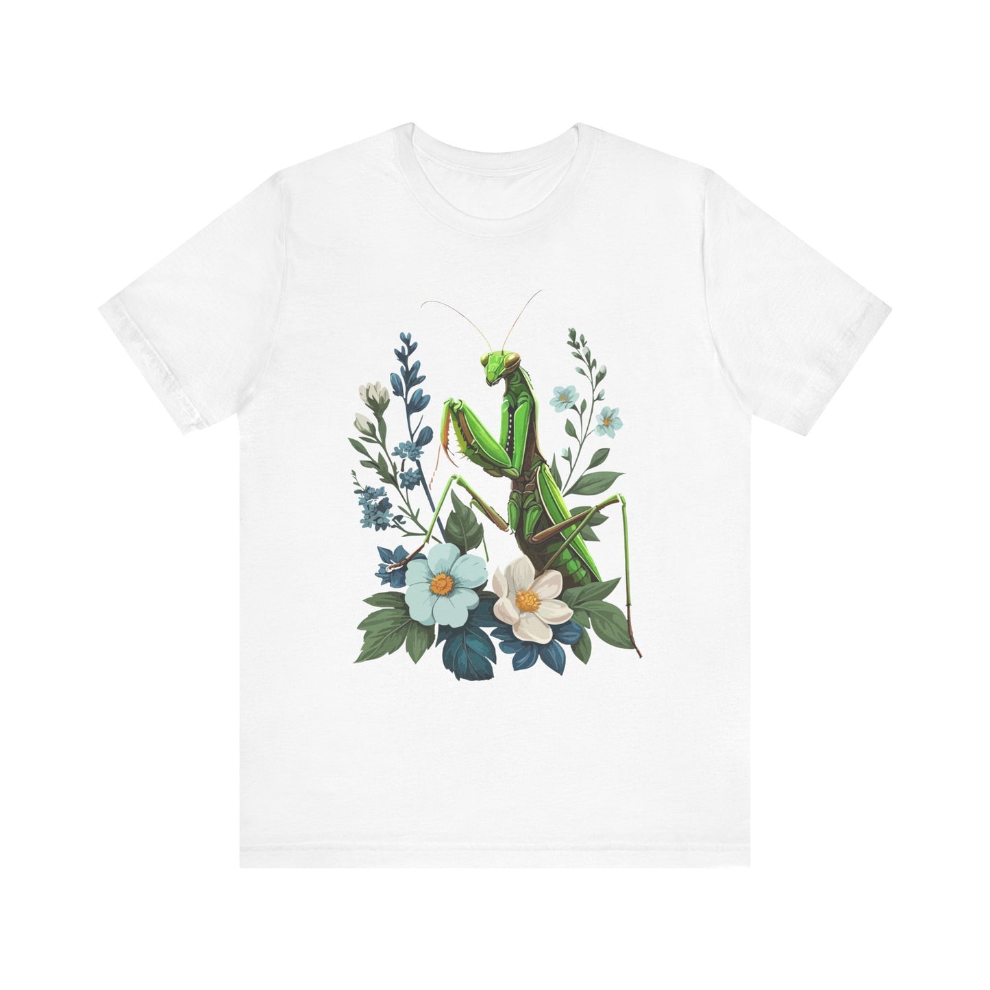 Mantis in the Flowers Unisex Jersey Tee - Casual Everyday Wear - Great for Insect Lovers