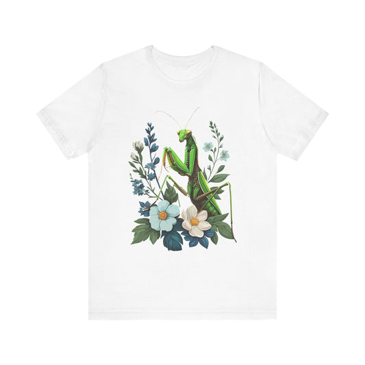 Mantis in the Flowers Unisex Jersey Tee - Casual Everyday Wear - Great for Insect Lovers