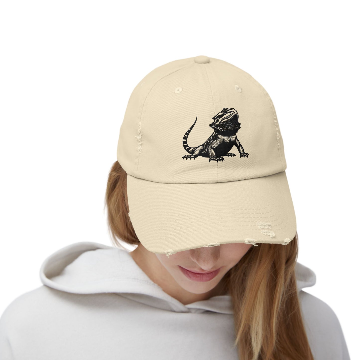 Black Bearded Dragon Unisex Distressed Cap - Casual Streetwear Hat for Everyday Use - Great for Reptile Lovers
