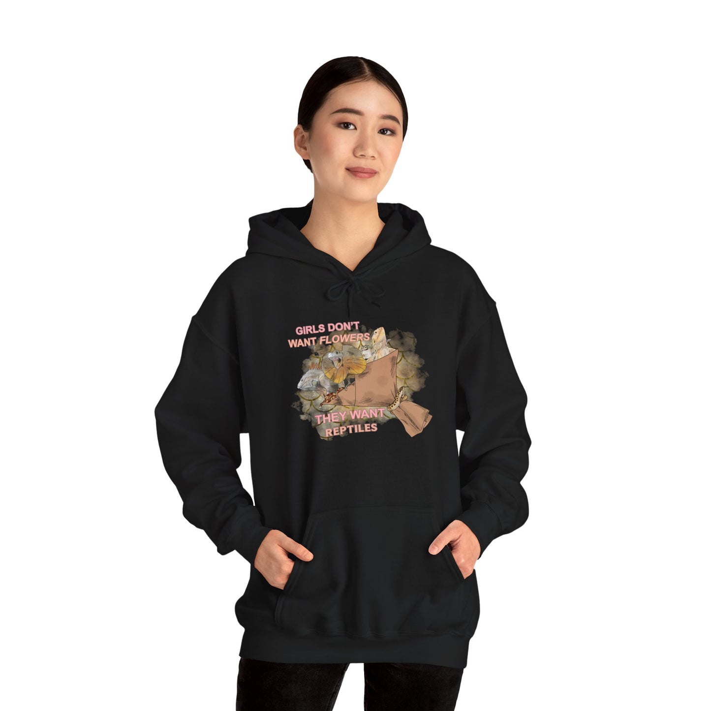 "Girls Don't Want Flowers" Unisex Hooded Sweatshirt with Bold Print - Great for Reptile Lovers