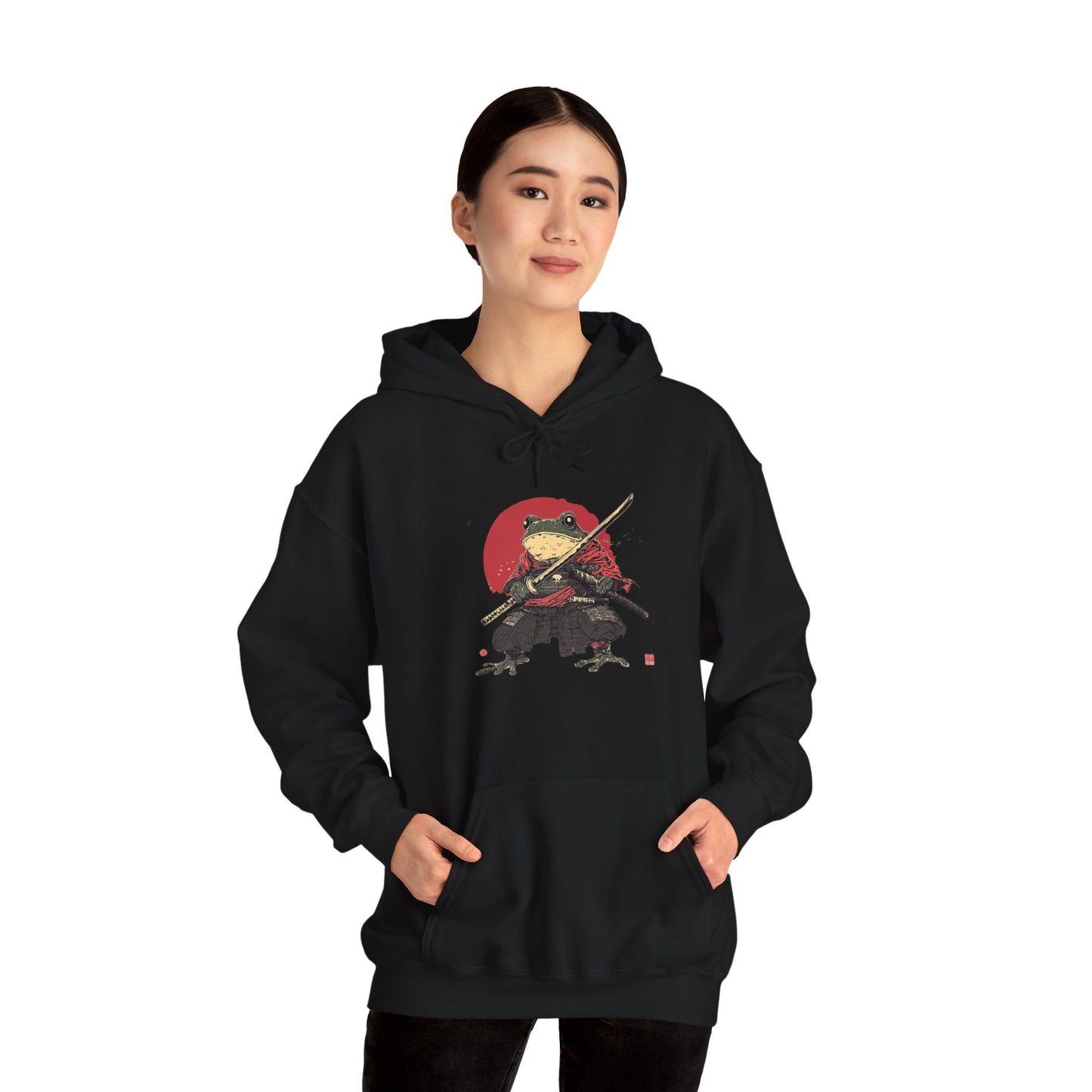 Samurai Frog Unisex Hooded Sweatshirt with Bold Print - Great for Reptile Lovers