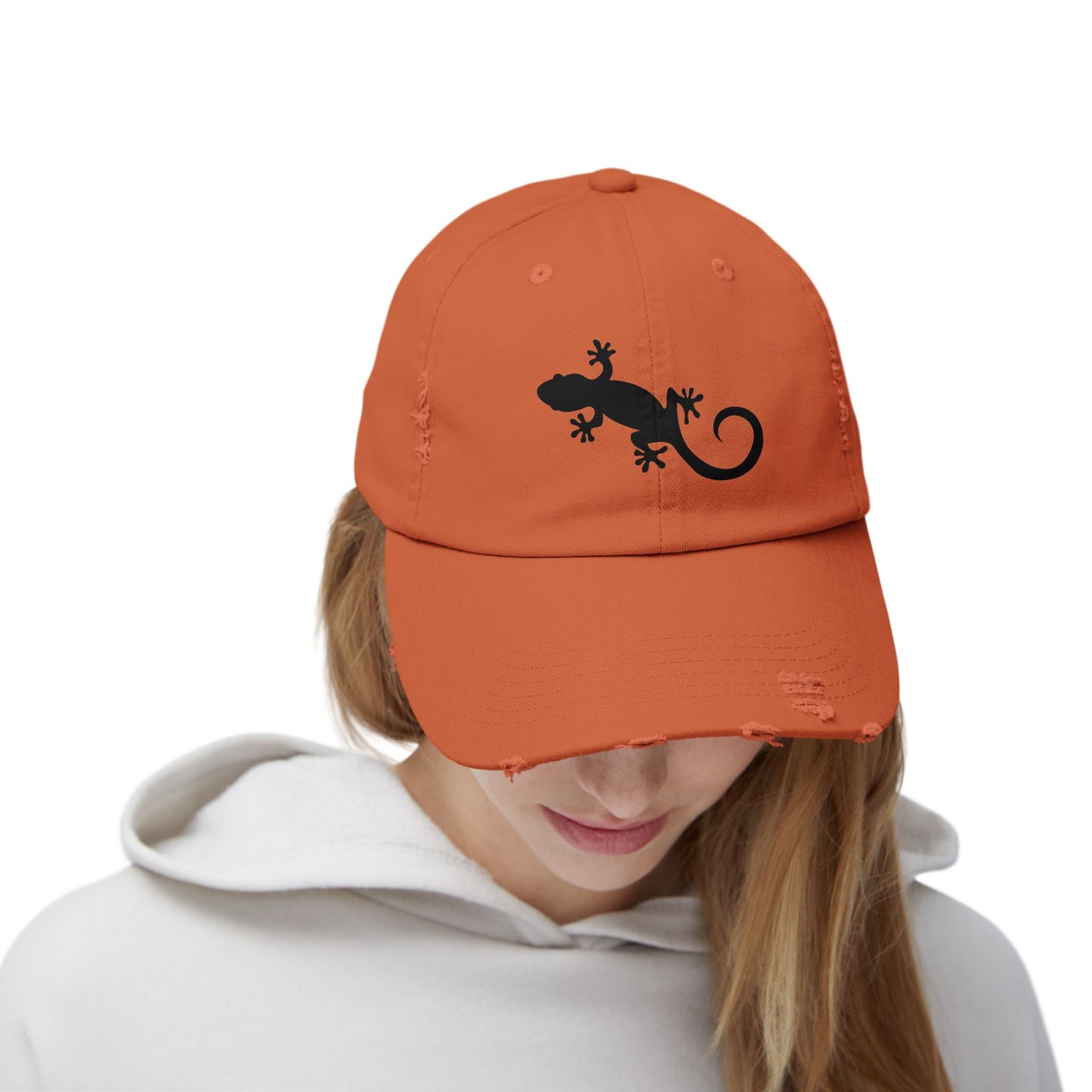 Gecko Silhouette Unisex Distressed Cap - Casual Streetwear Hat for Everyday Use - Great for Reptile Lovers
