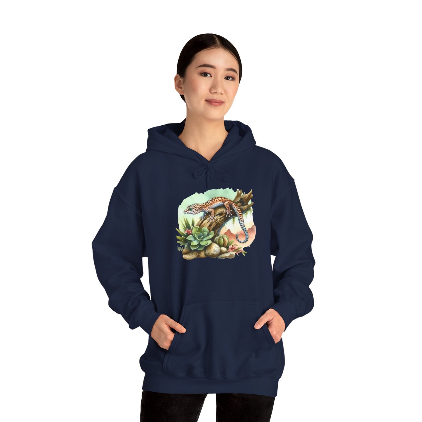 Gecko in a Tree Unisex Hooded Sweatshirt with Bold Print - Great for Reptile Lovers