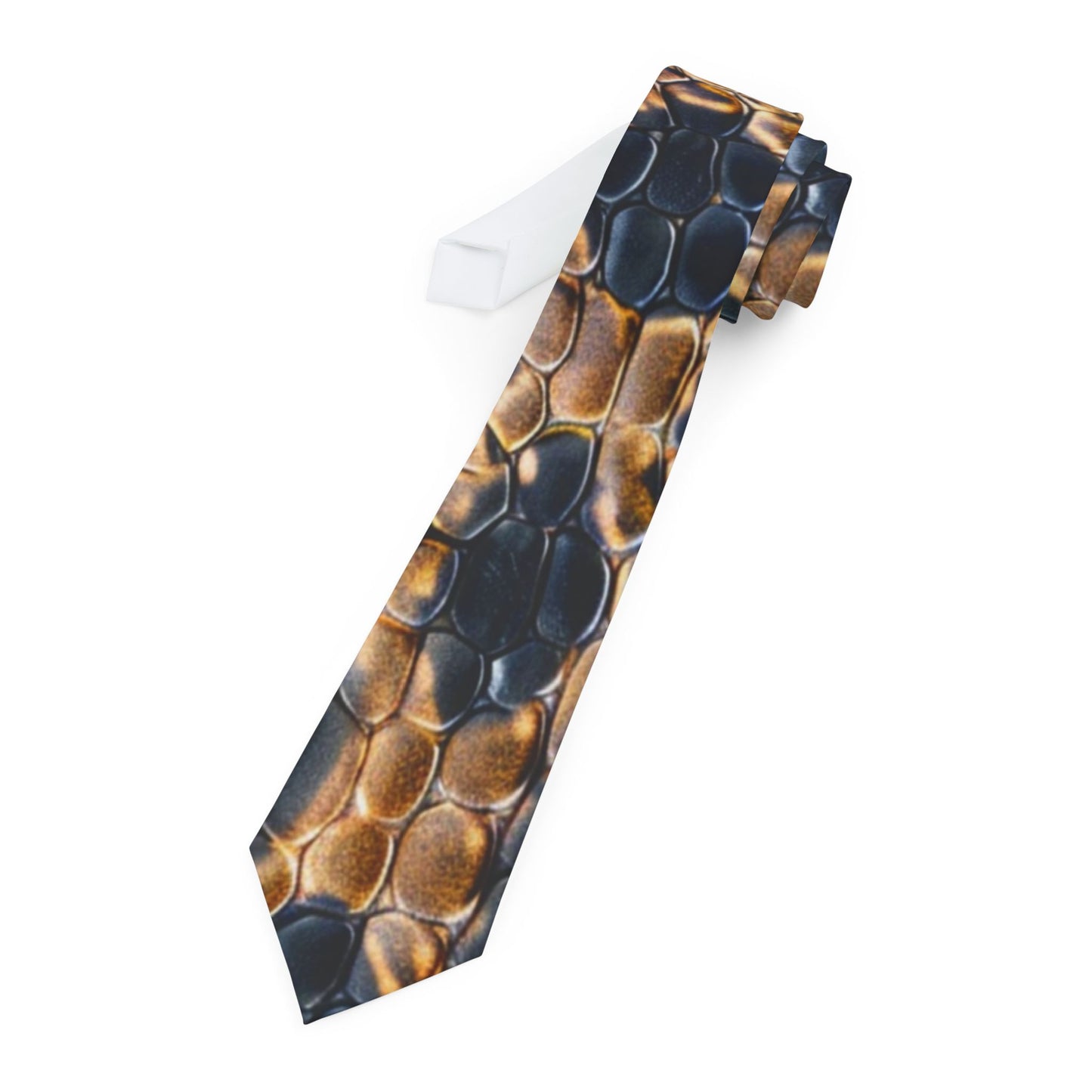 Snakeskin Necktie - Stylish Black Tan Tie for Wedding Guests & Reptile Lover Gift