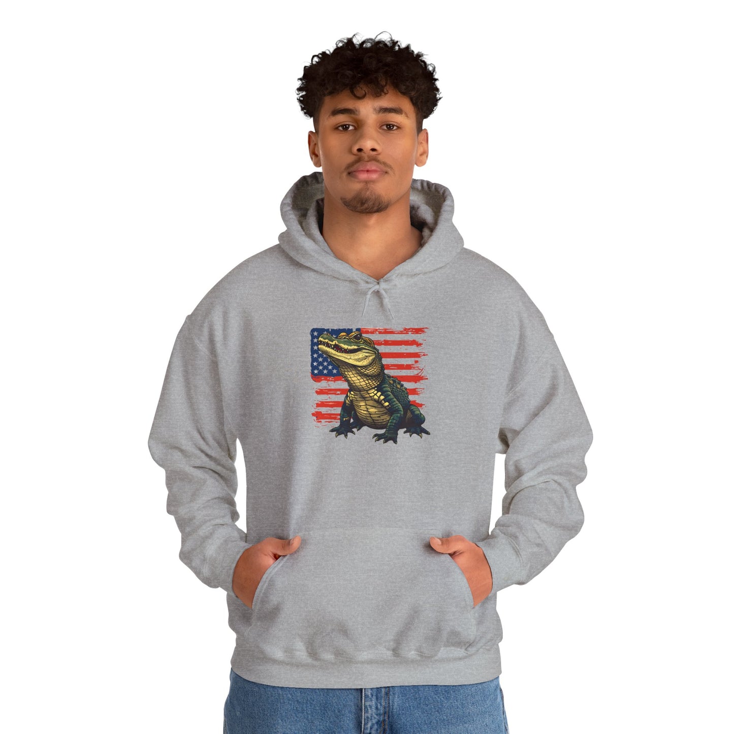 Flag Gator Cozy Unisex Hooded Sweatshirt with Bold Print - Great for Reptile Lovers