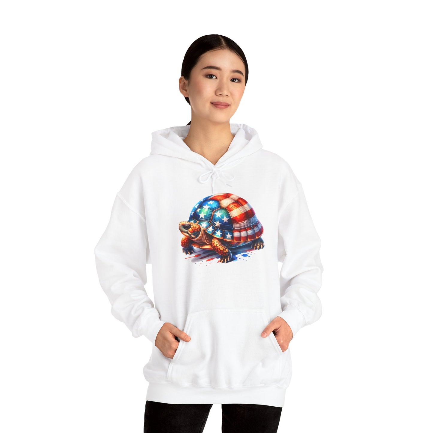 Flag Turtle Cozy Unisex Hooded Sweatshirt with Bold Print - Great for Reptile Lovers