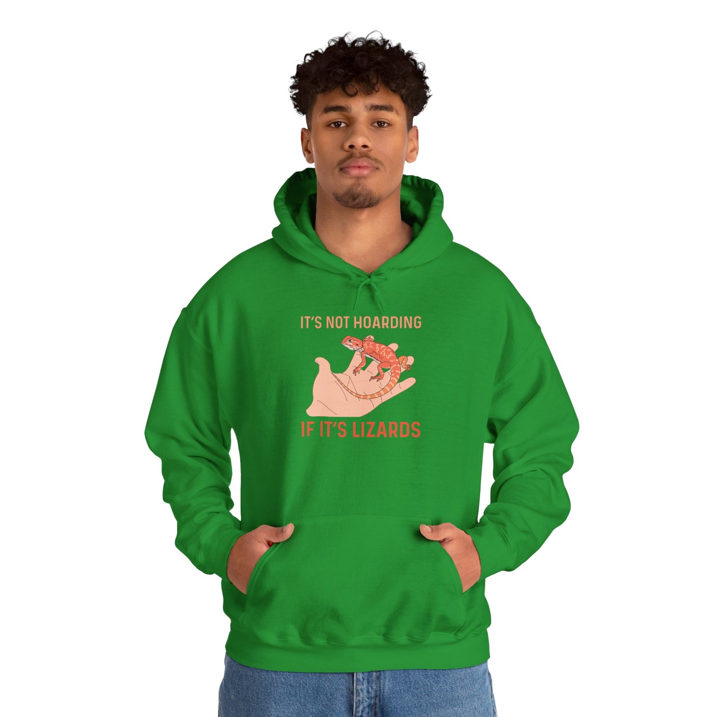 "Not Hoarding If It's Lizards"" Unisex Hooded Sweatshirt with Bold Print - Great for Reptile Lovers