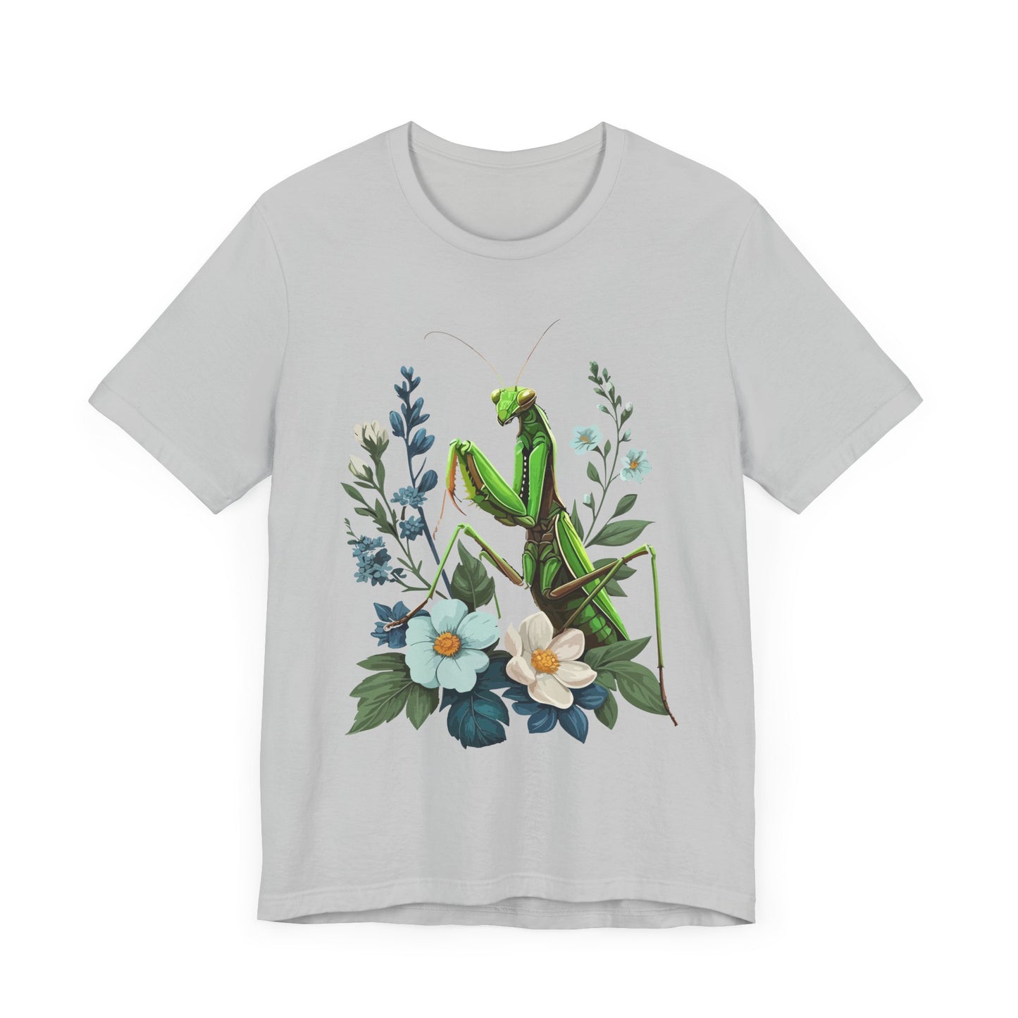 Mantis in the Flowers Unisex Jersey Tee - Casual Everyday Wear - Great for Insect Lovers