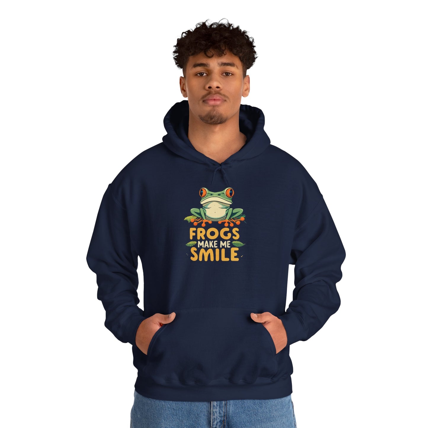 "Frogs Make Me Smile" Unisex Hooded Sweatshirt with Bold Print - Great for Reptile Lovers