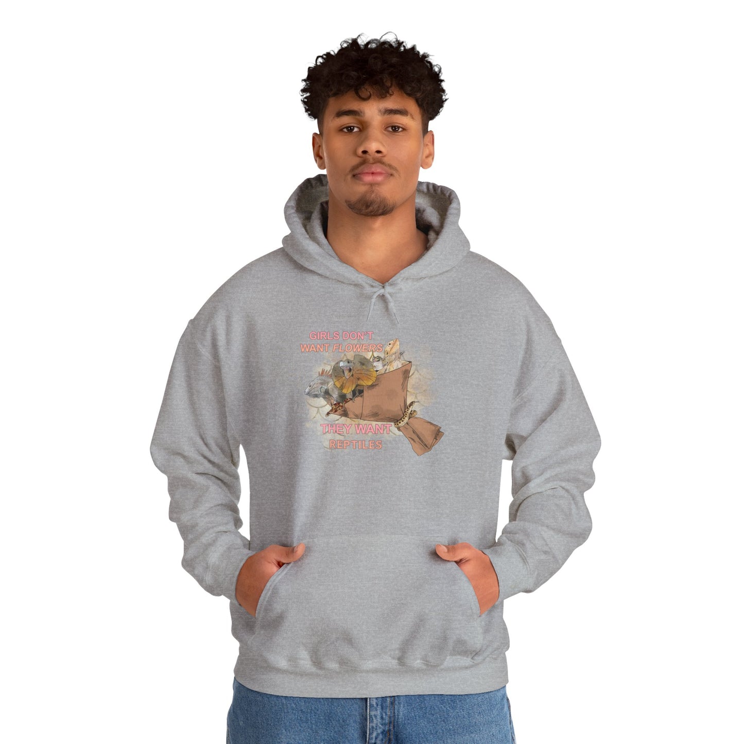 "Girls Don't Want Flowers" Unisex Hooded Sweatshirt with Bold Print - Great for Reptile Lovers