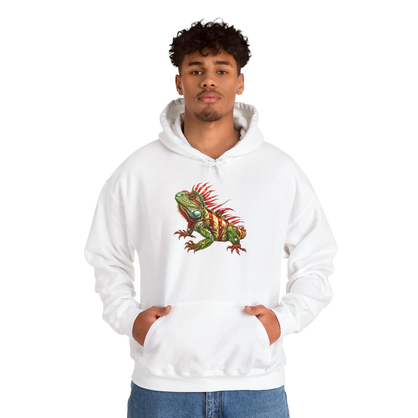 Flag Iguana Cozy Unisex Hooded Sweatshirt with Bold Print - Great for Reptile Lovers